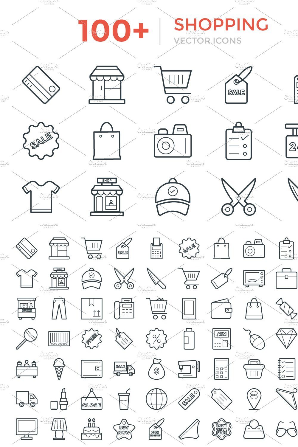 100+ Shopping Vector Icons pinterest preview image.
