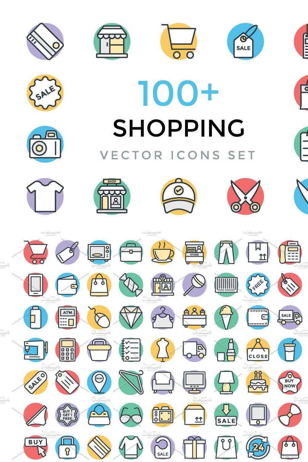 100+ Shopping Vector Icons pinterest preview image.