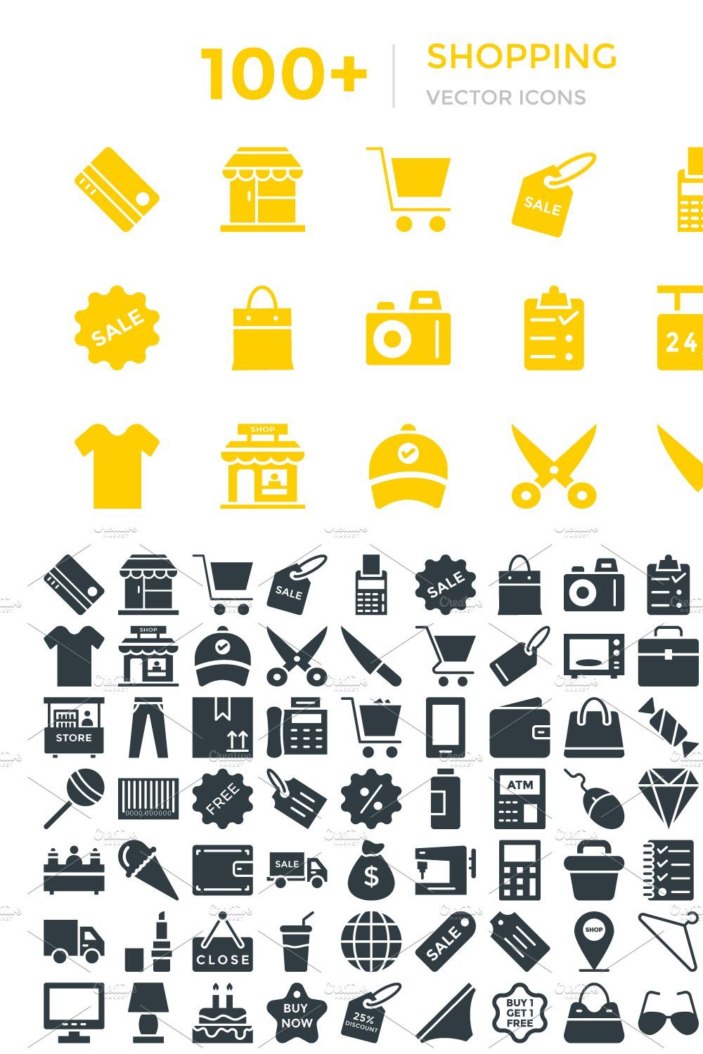 100+ Shopping Vector Icons pinterest preview image.