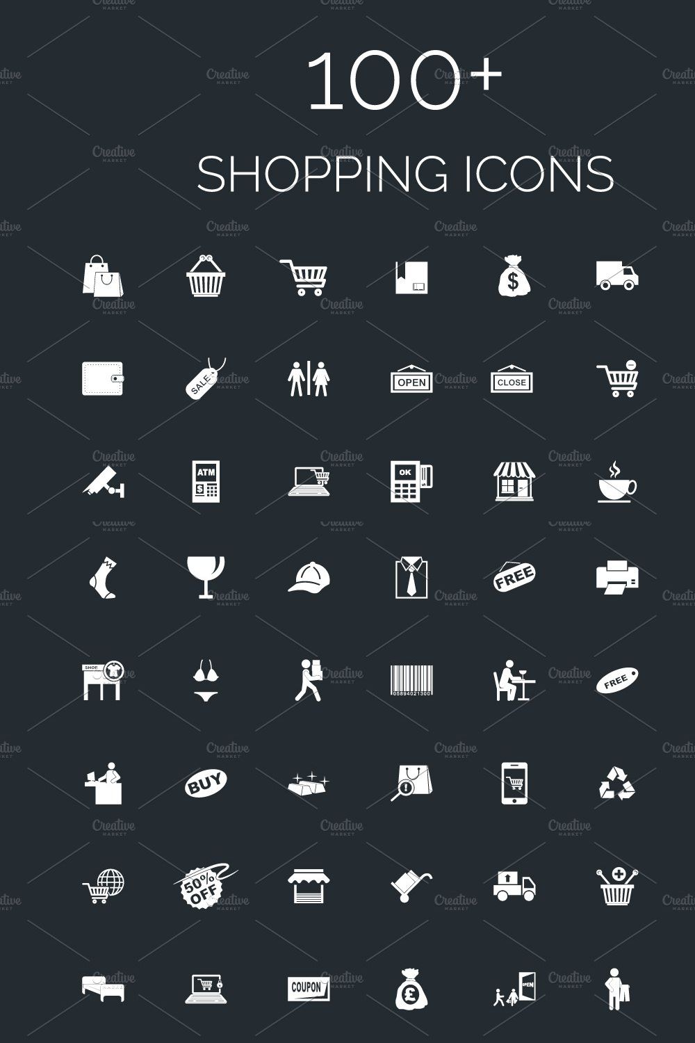 100+ Shopping Vector Icons Pack pinterest preview image.