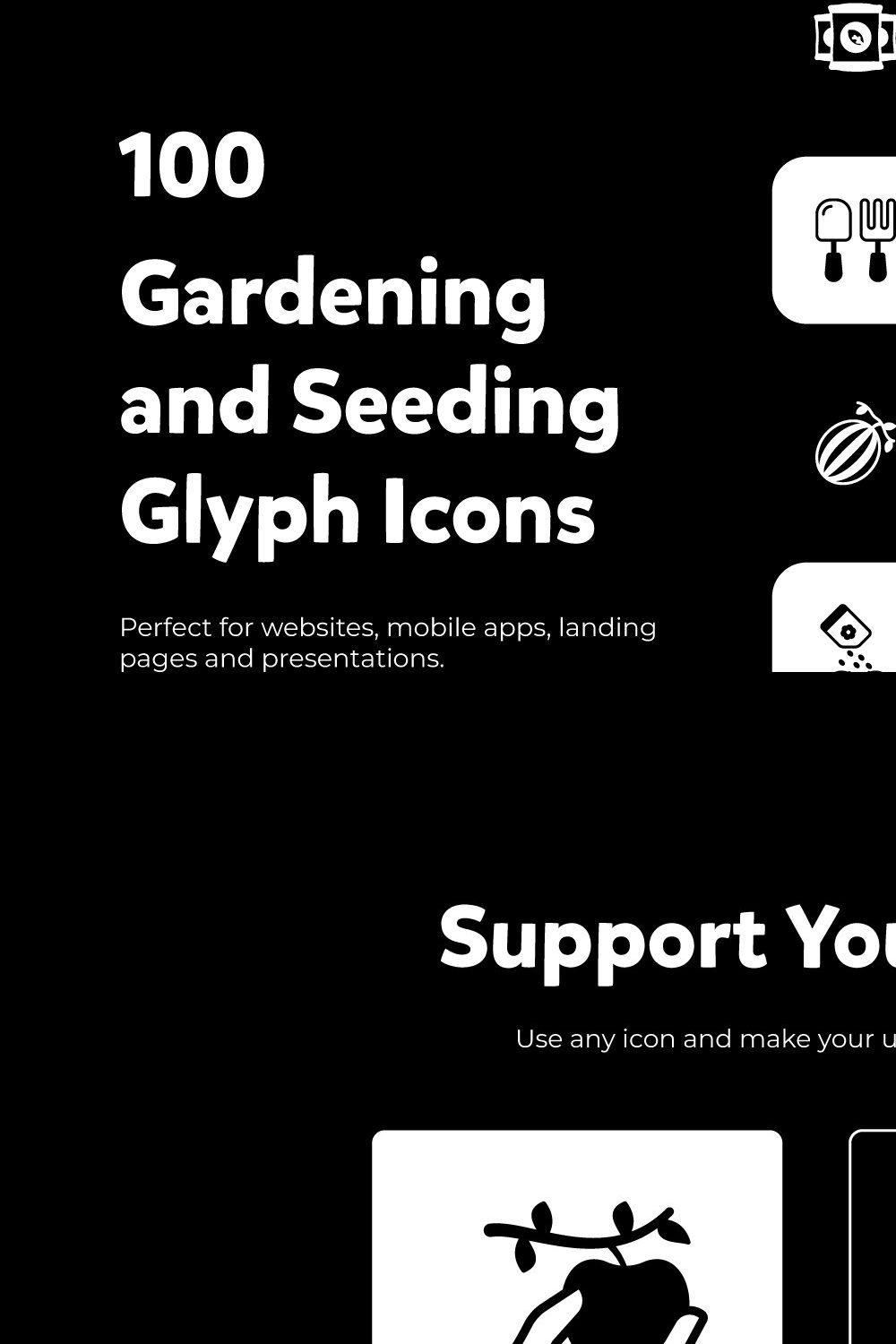 100 Solid Gardening Icons Vectors pinterest preview image.