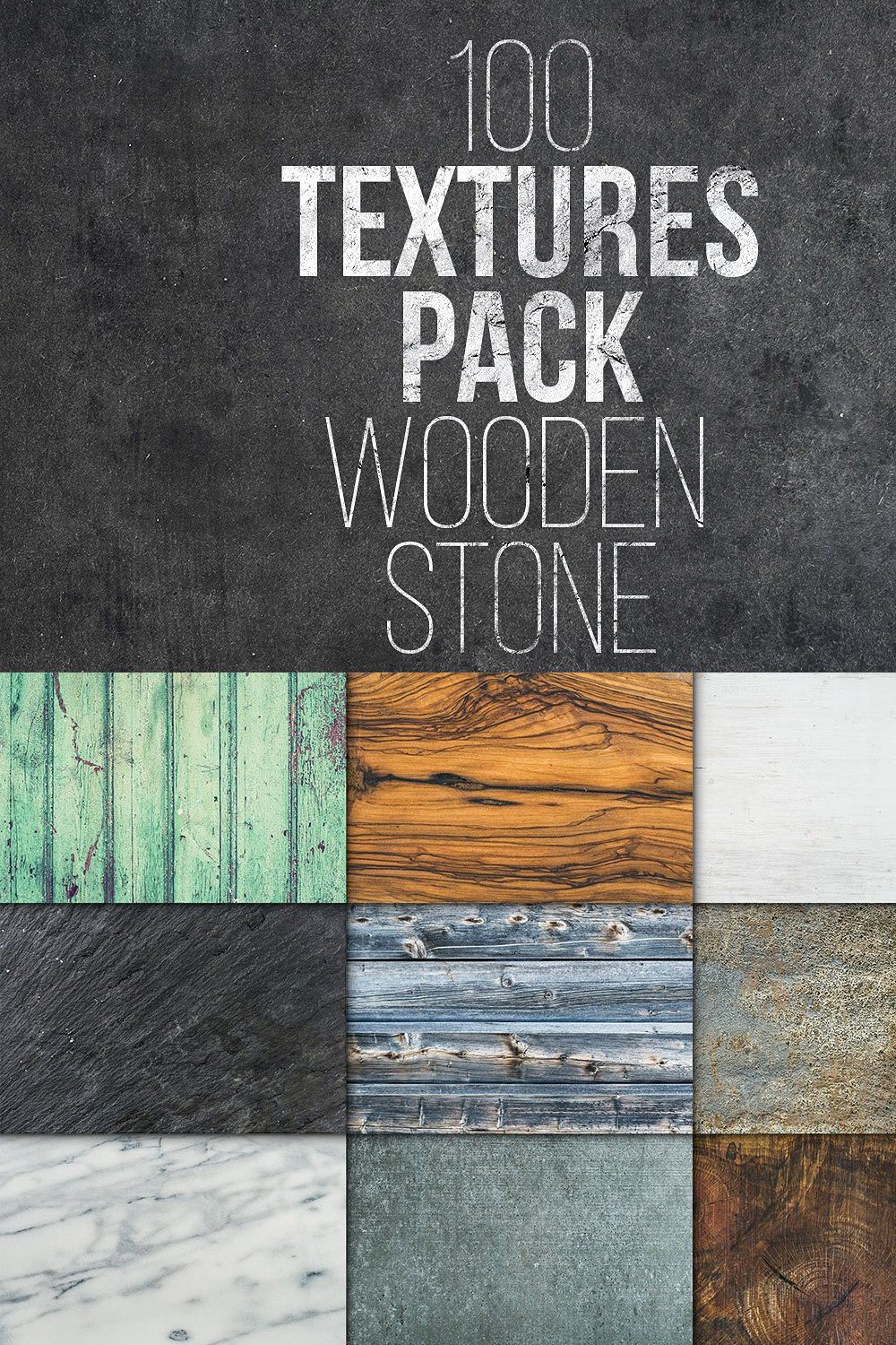 100 Textures Pack. Wooden & Stone pinterest preview image.