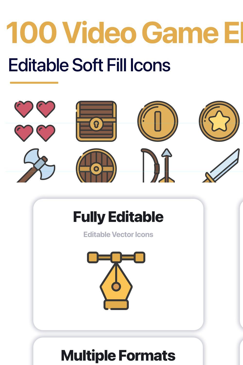 100 Video Game Elements Icons pinterest preview image.