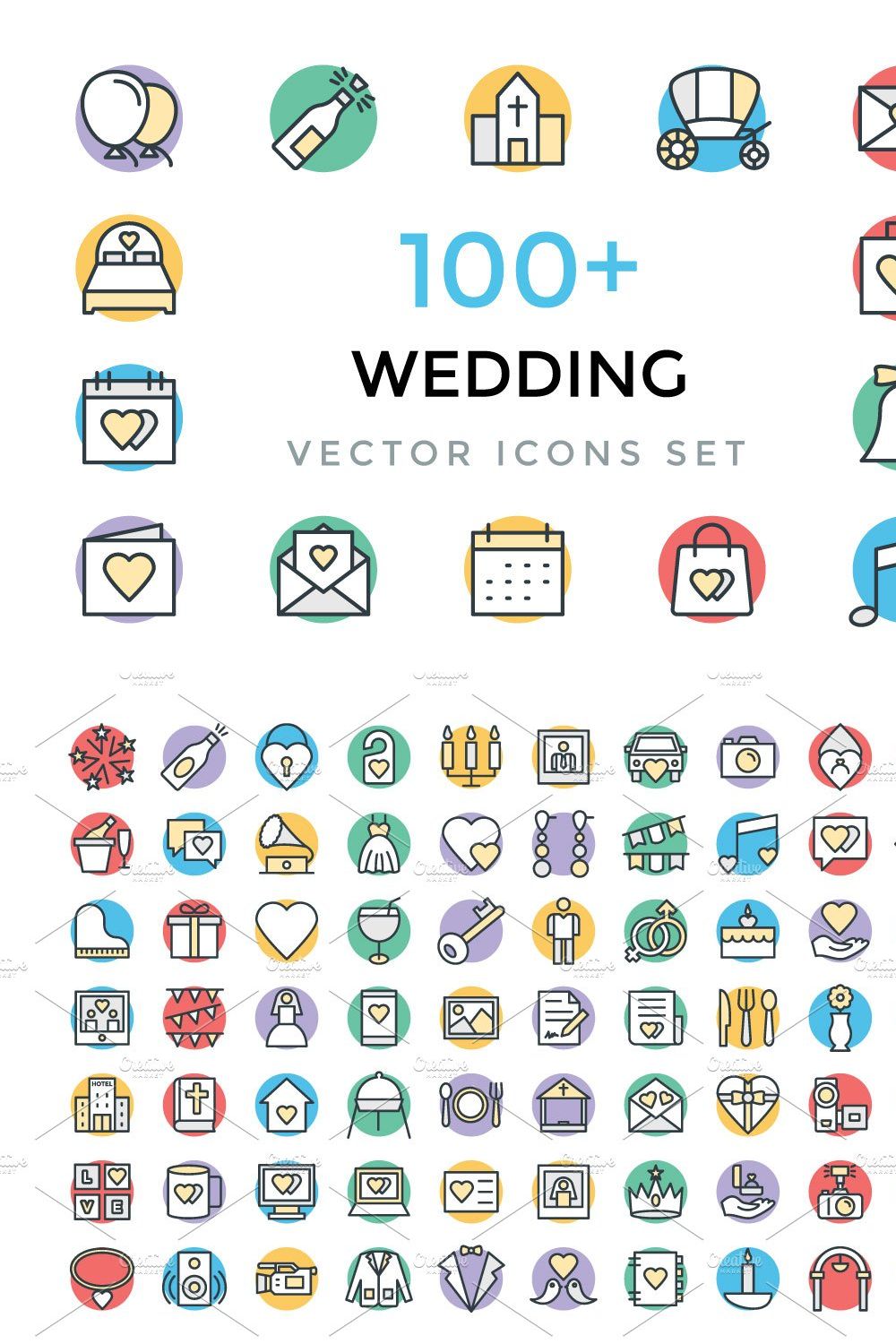100+ Wedding Vector Icons pinterest preview image.