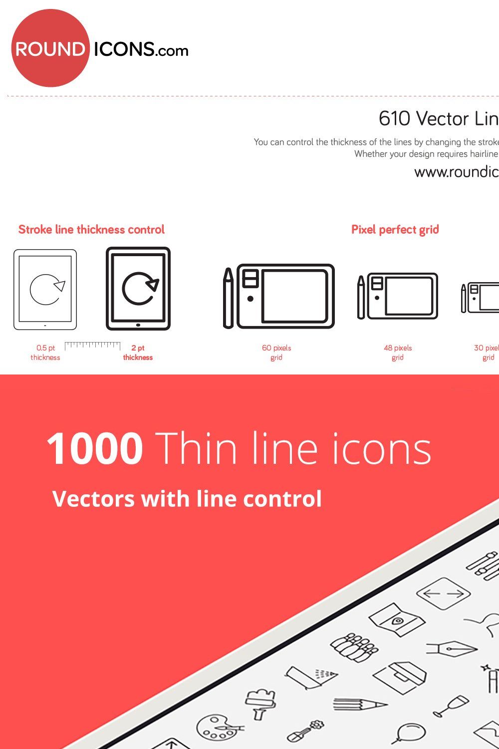 1000 Vector Line Icons Set  +WebFont pinterest preview image.