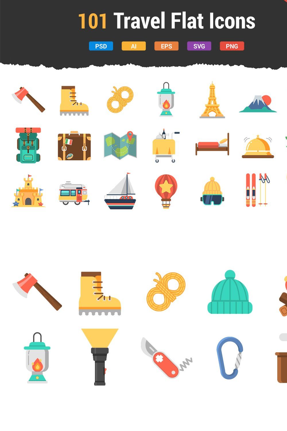 101 Travel Flat Icons pinterest preview image.