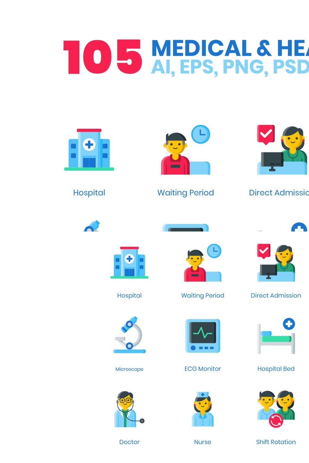 105 Medical Healthcare Icons pinterest preview image.