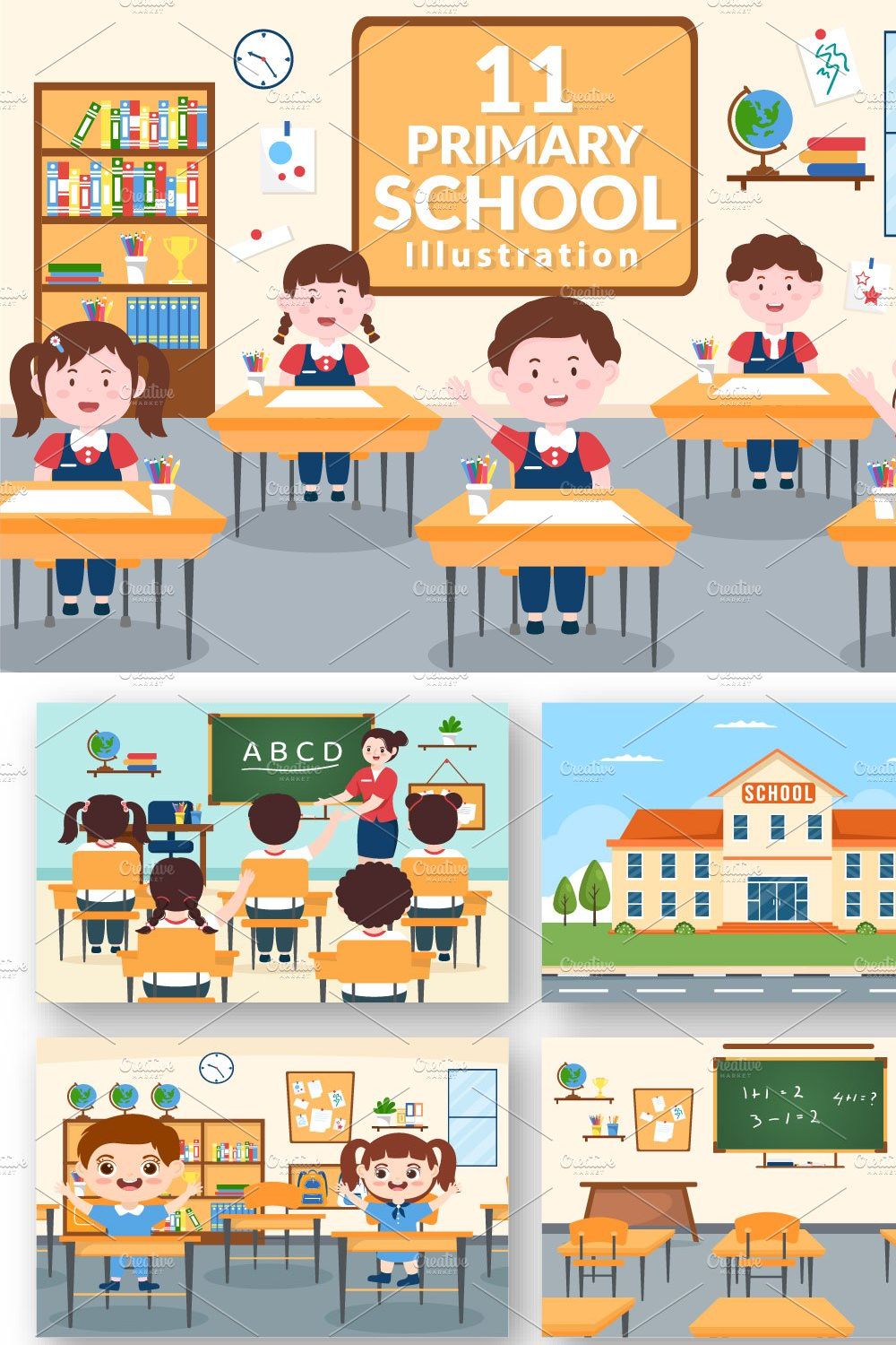 11 Primary School Illustration pinterest preview image.