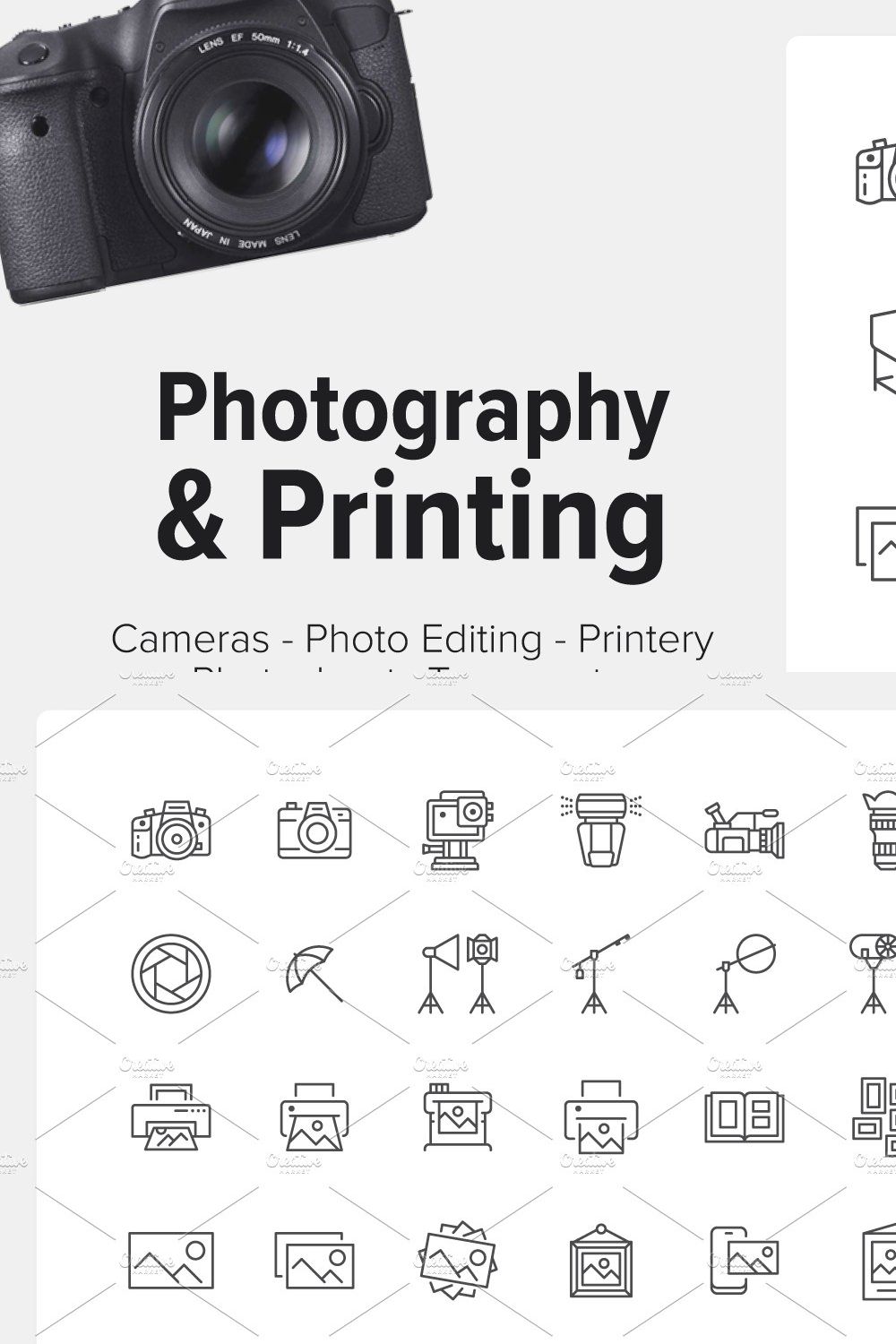 110 Photography Icons pinterest preview image.