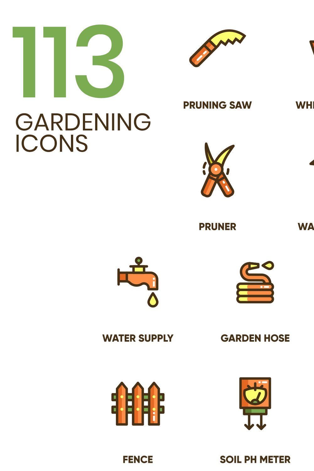 113 Gardening Icons - Eco Series pinterest preview image.