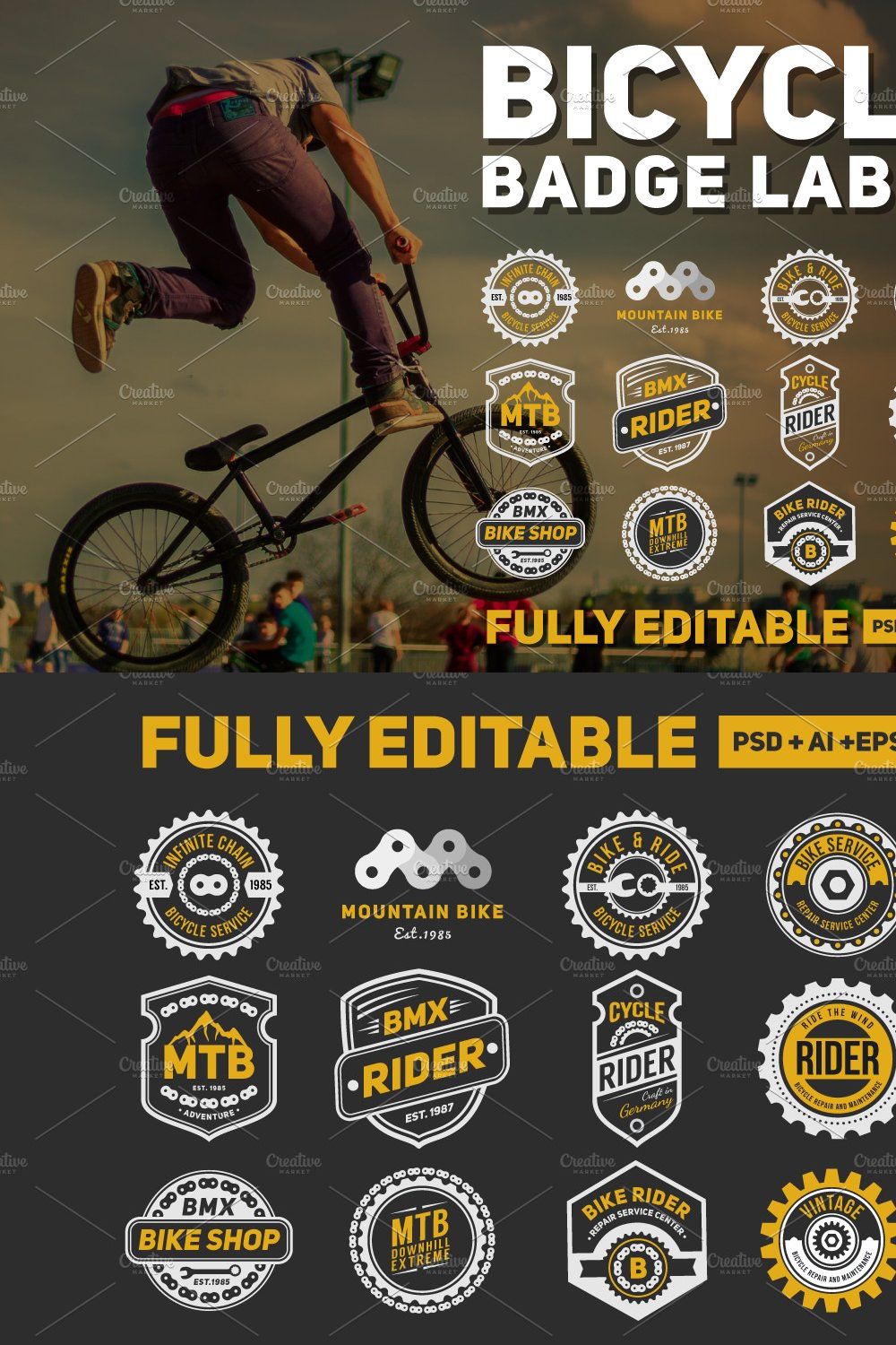 12 Bicycle Badge Logo & Labels pinterest preview image.