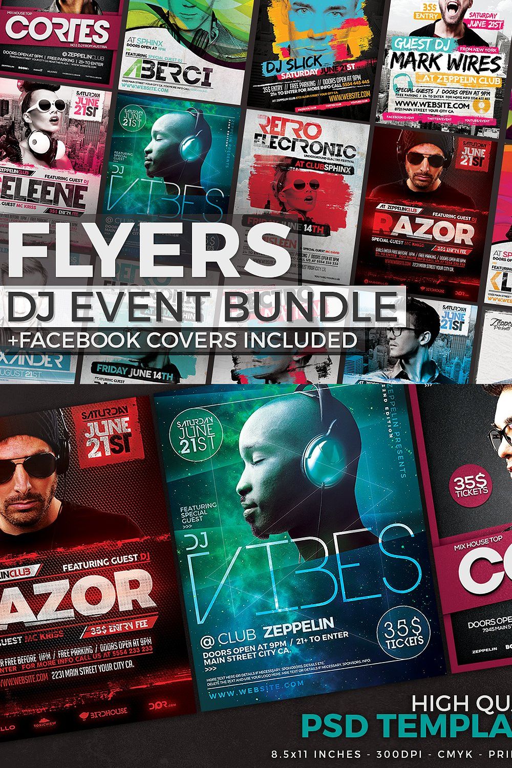 12 DJ Event Flyers + FB Covers pinterest preview image.