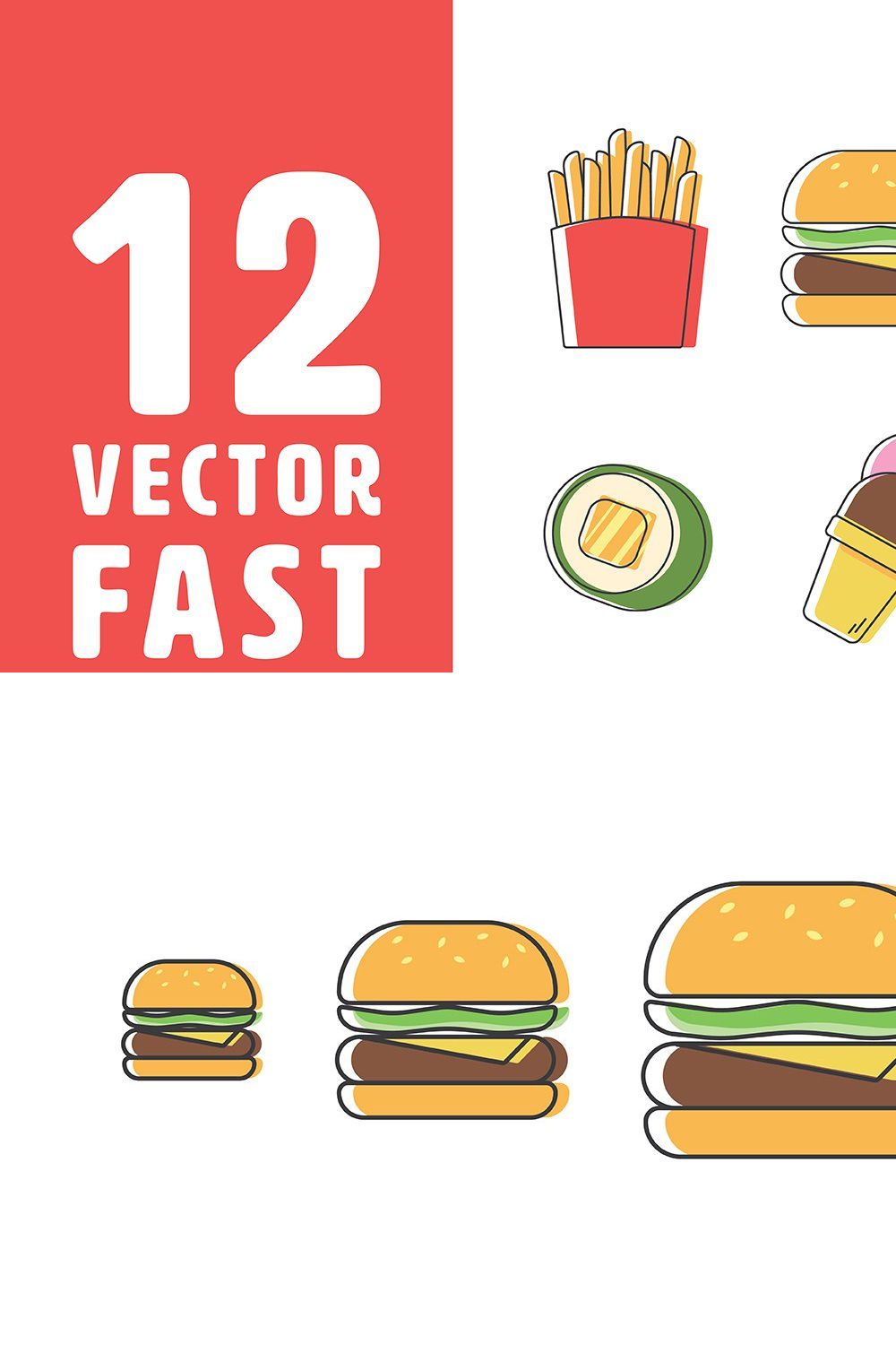 12 Vector Fast Food Icons pinterest preview image.