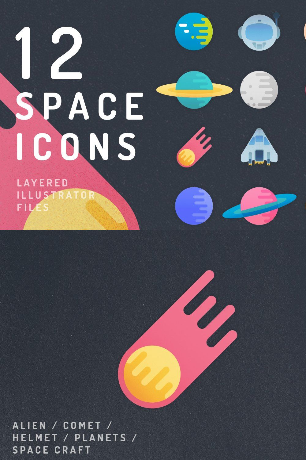 12 Vibrant Space Icons pinterest preview image.