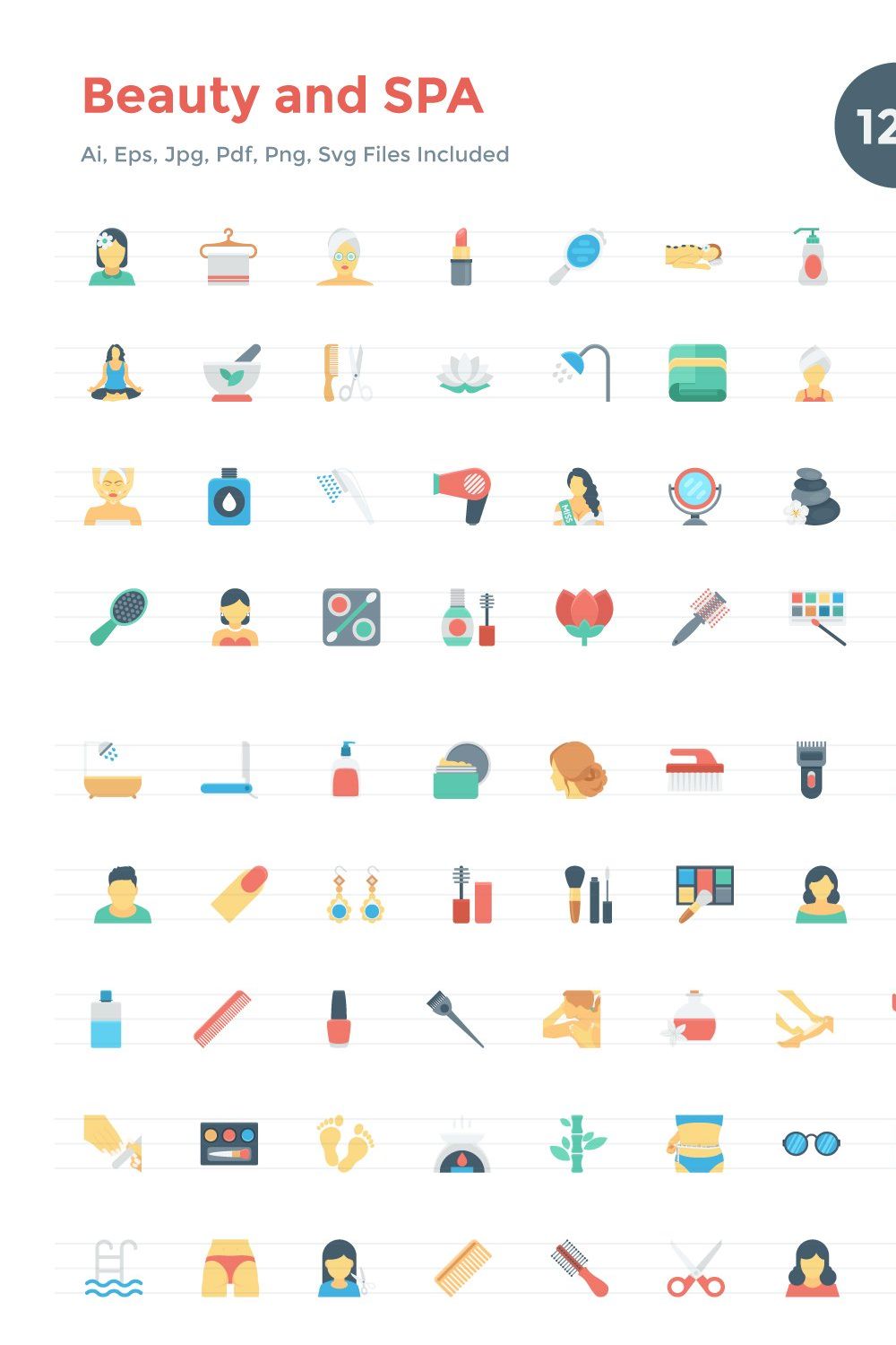 120 Flat Beauty and Spa Icons pinterest preview image.