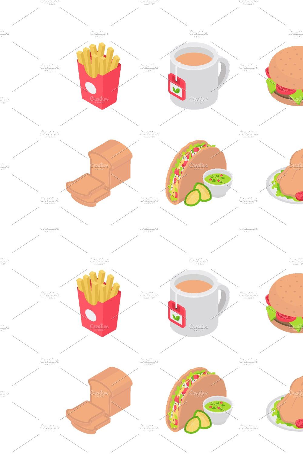 120 Food Isometric Icons pinterest preview image.