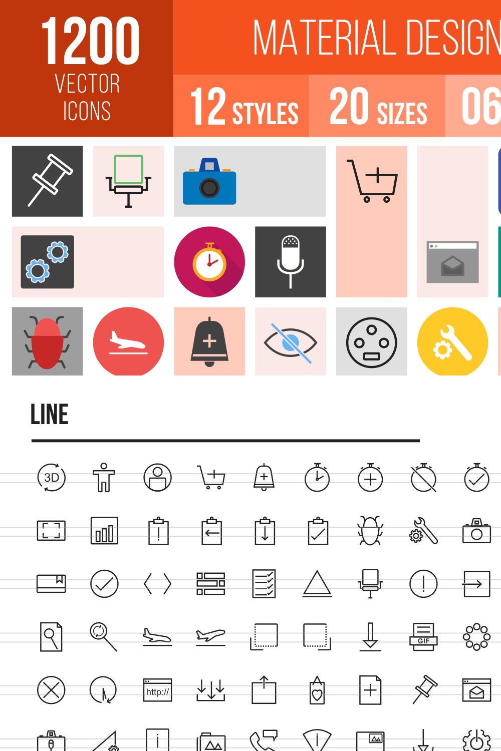 1200 Material Design Icons pinterest preview image.