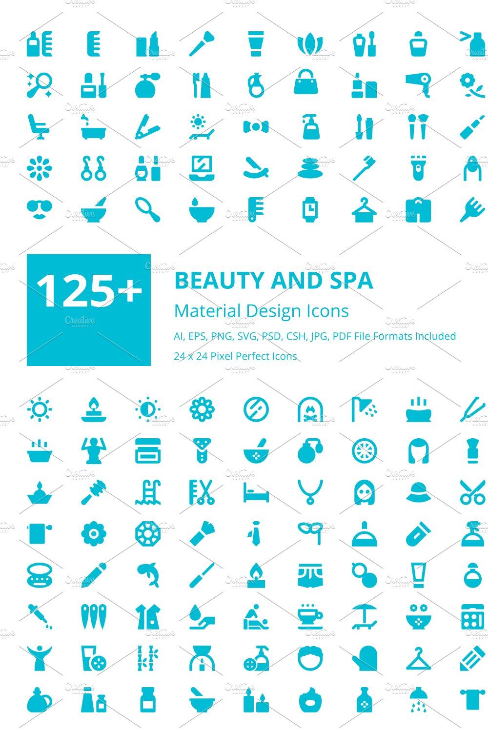 125+ Beauty and Spa Material Icons pinterest preview image.