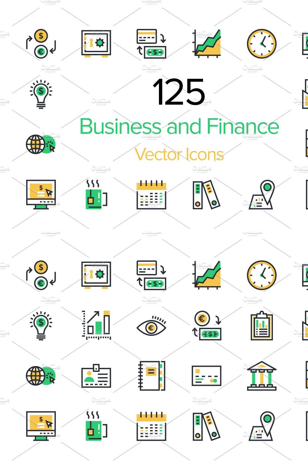 125 Business and Finance Icons pinterest preview image.