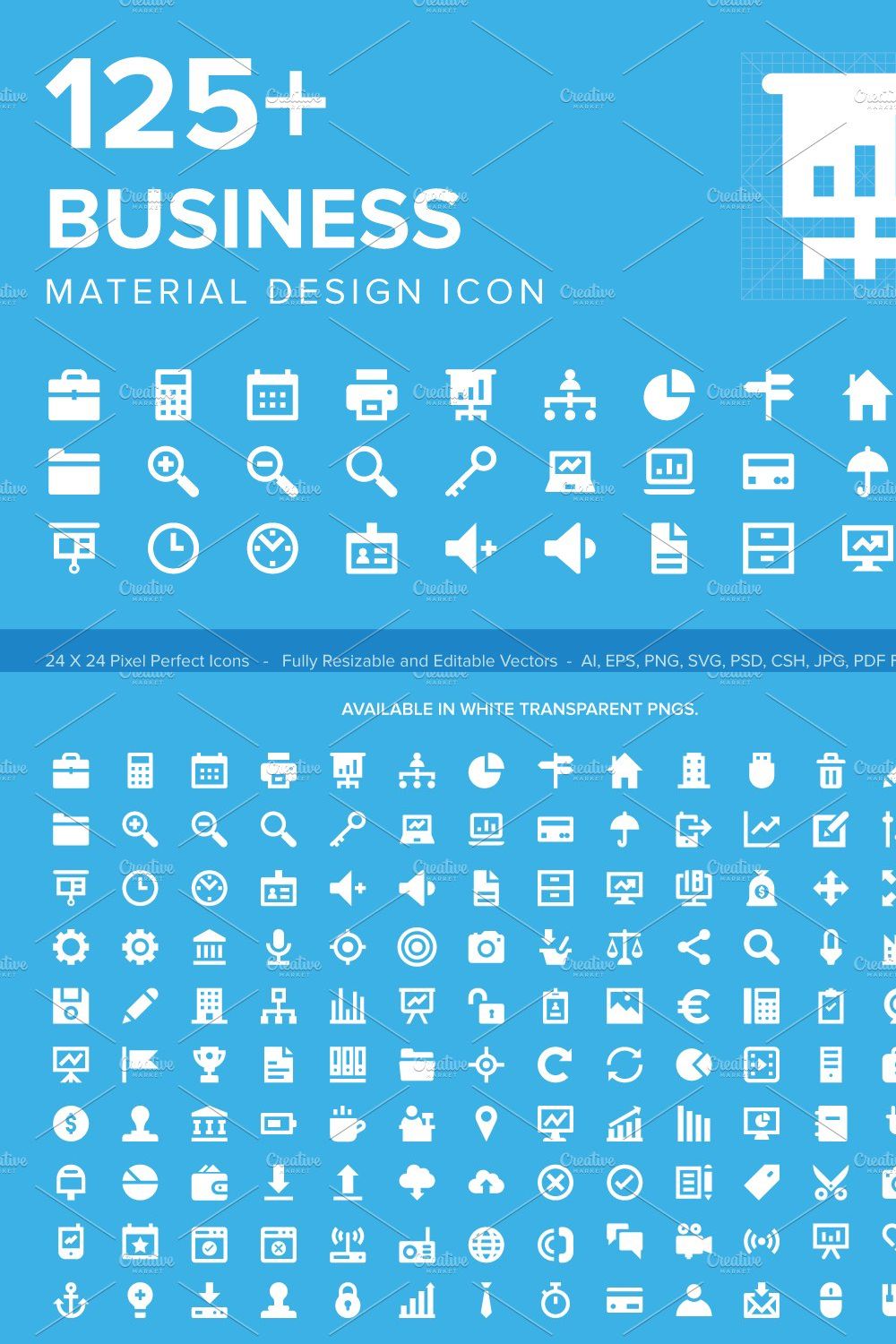 125+ Business Material Design Icons pinterest preview image.