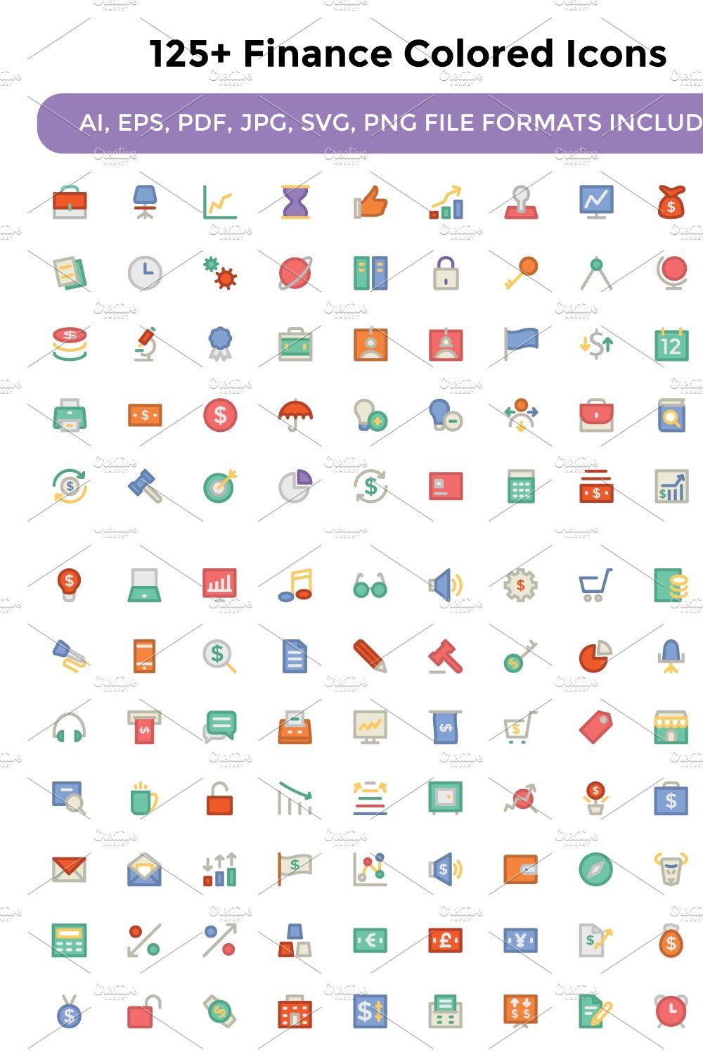 125+ Finance Colored Icons pinterest preview image.