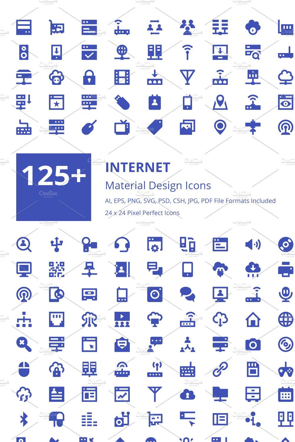 125+ Internet Material Design Icons pinterest preview image.