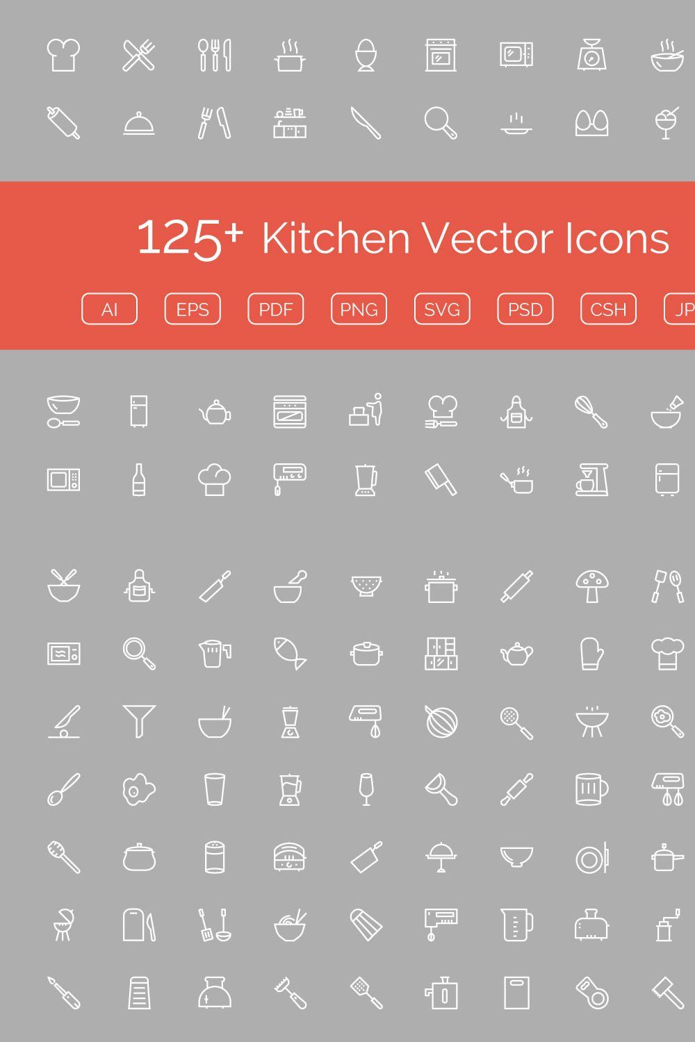 125+ Kitchen Vector Icons pinterest preview image.