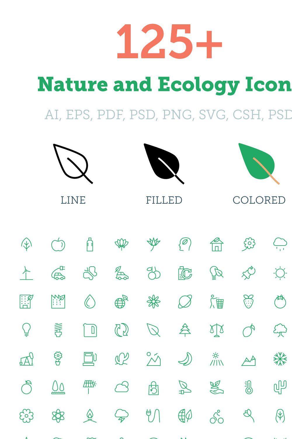 125+ Nature and Ecology Icons pinterest preview image.