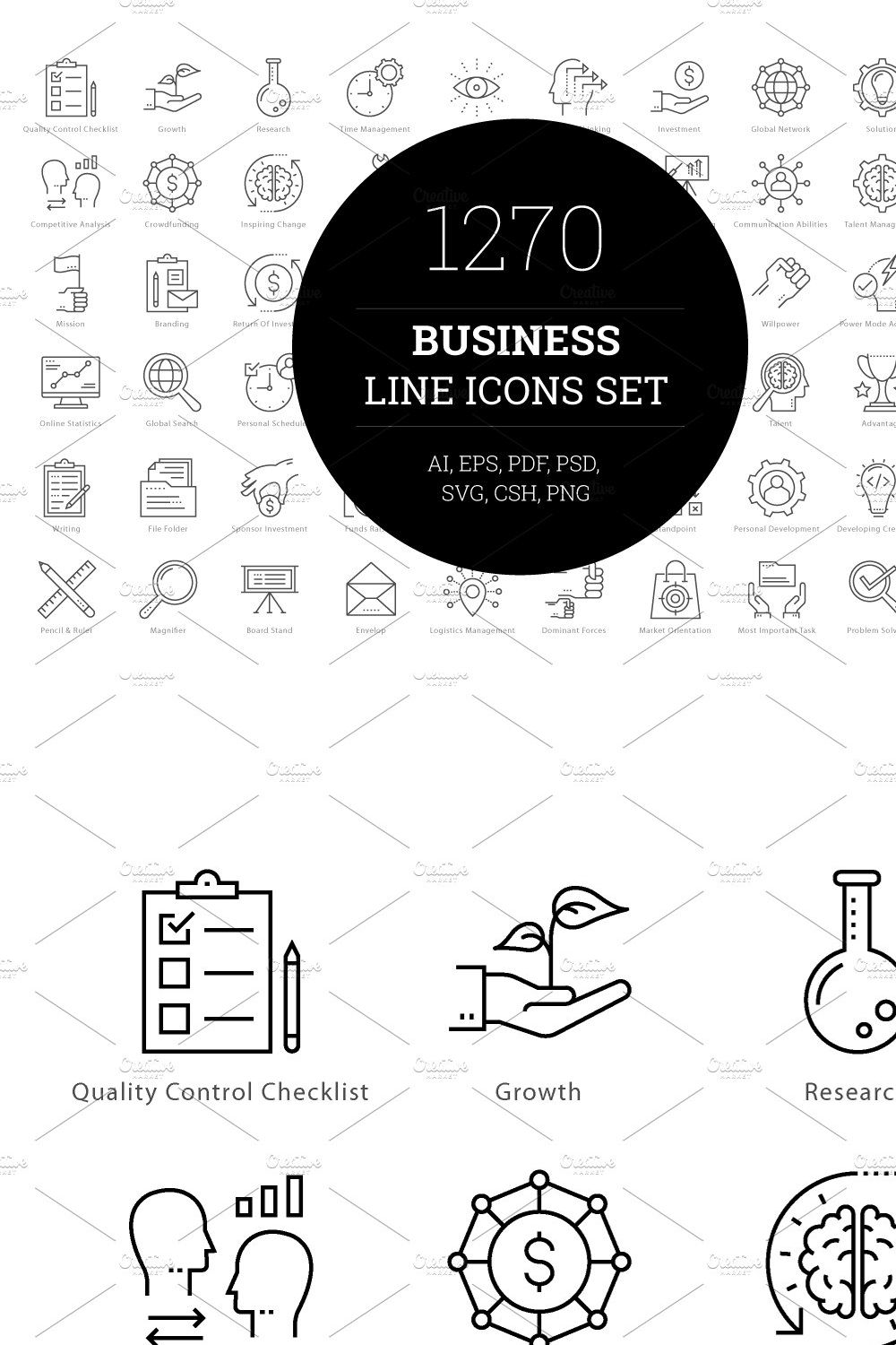 1270 Business Line Icons pinterest preview image.