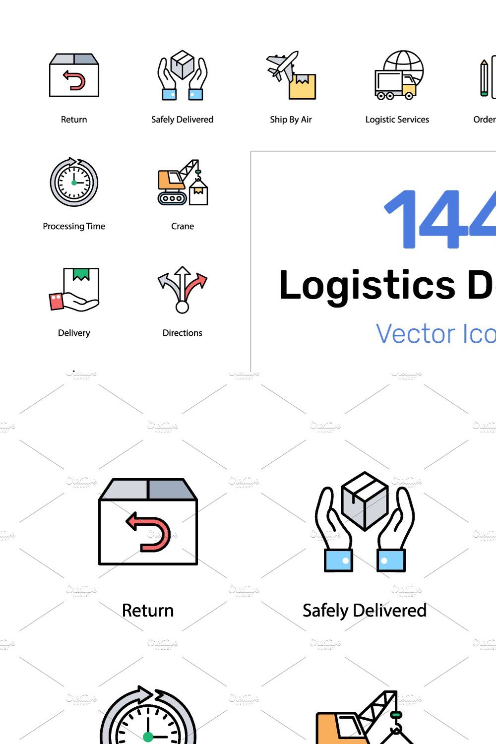 144 Logistics Delivery Vector Icons pinterest preview image.