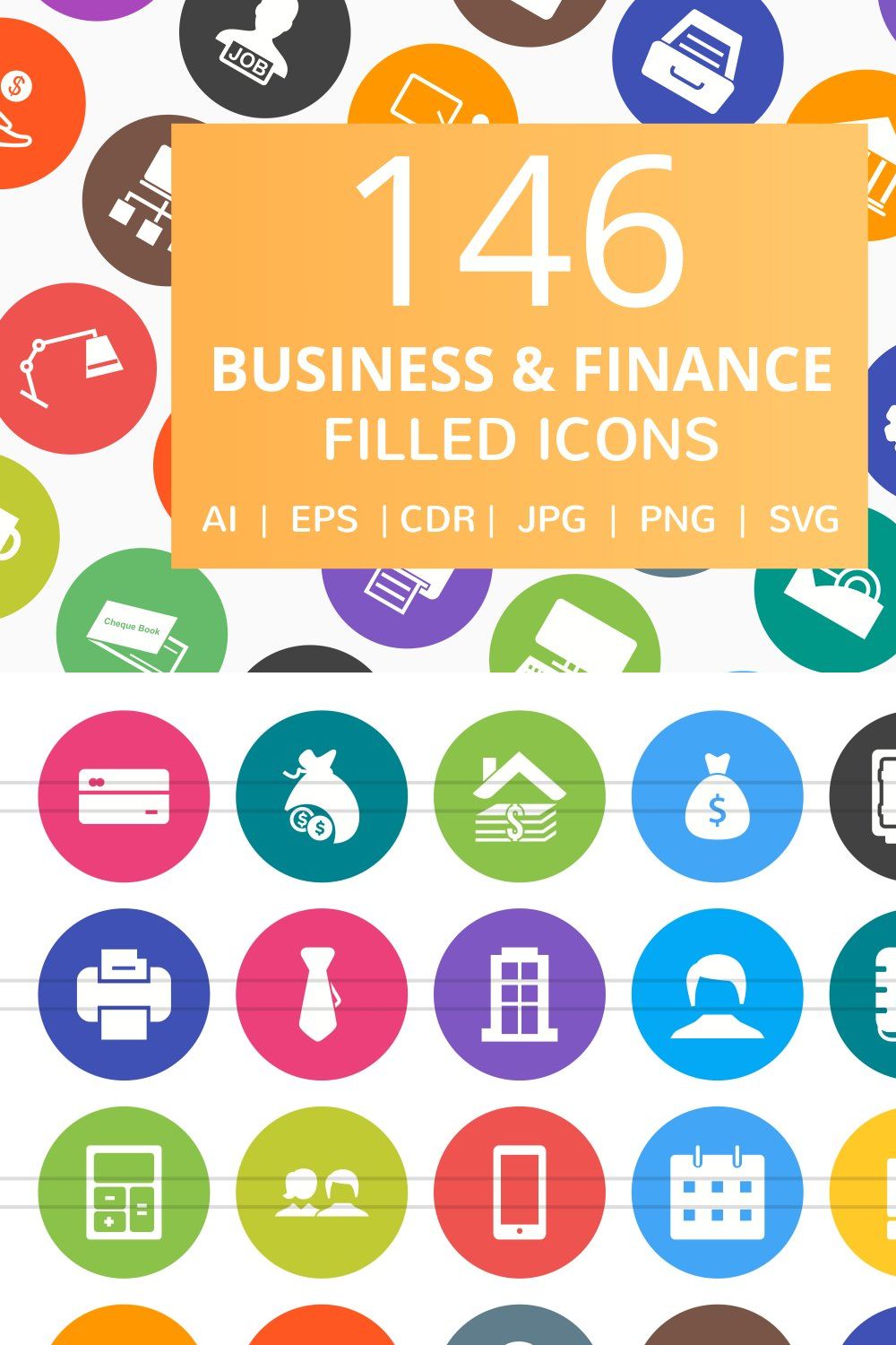 146 Business & Finance Filled Icons pinterest preview image.