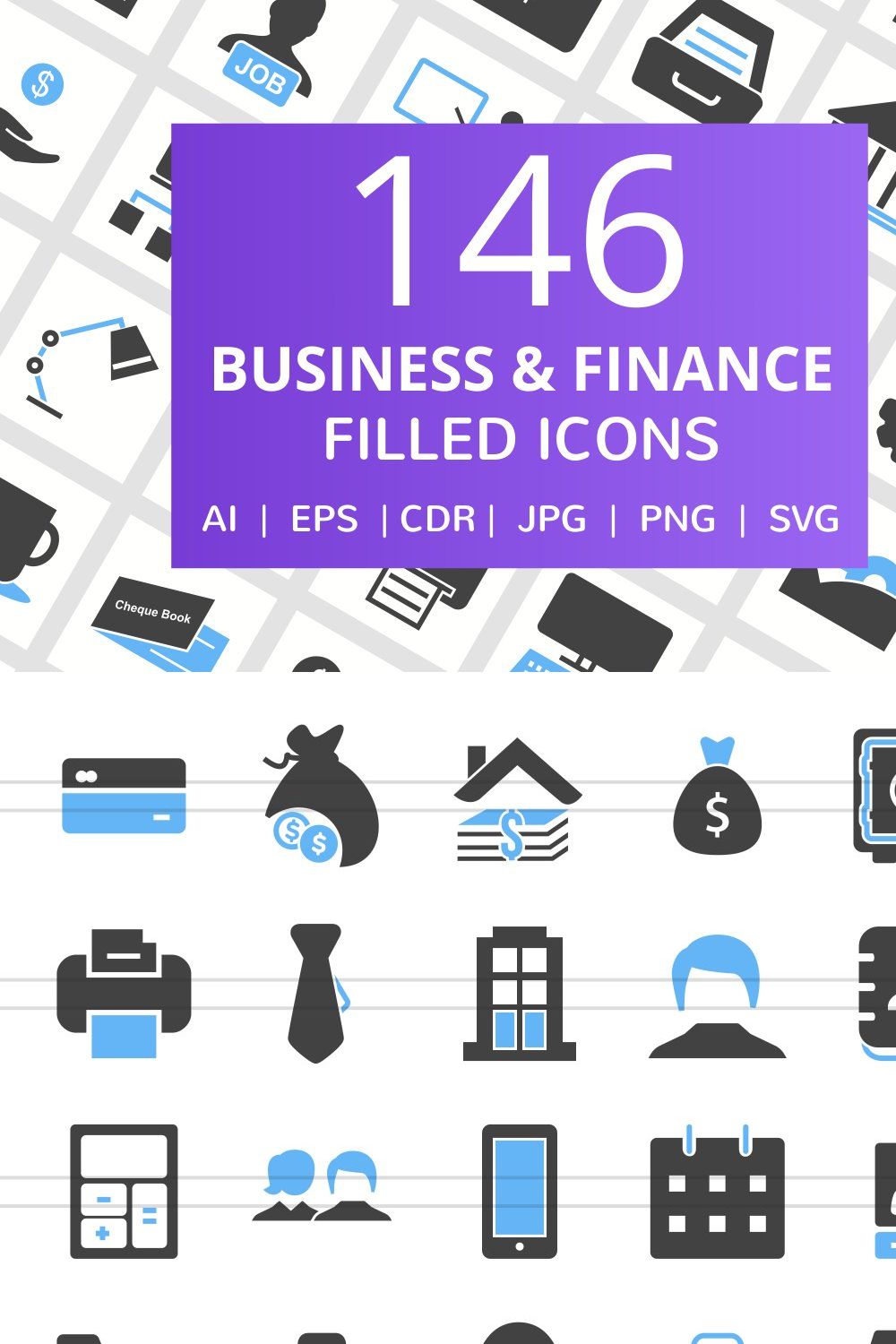 146 Business & Finance Filled Icons pinterest preview image.