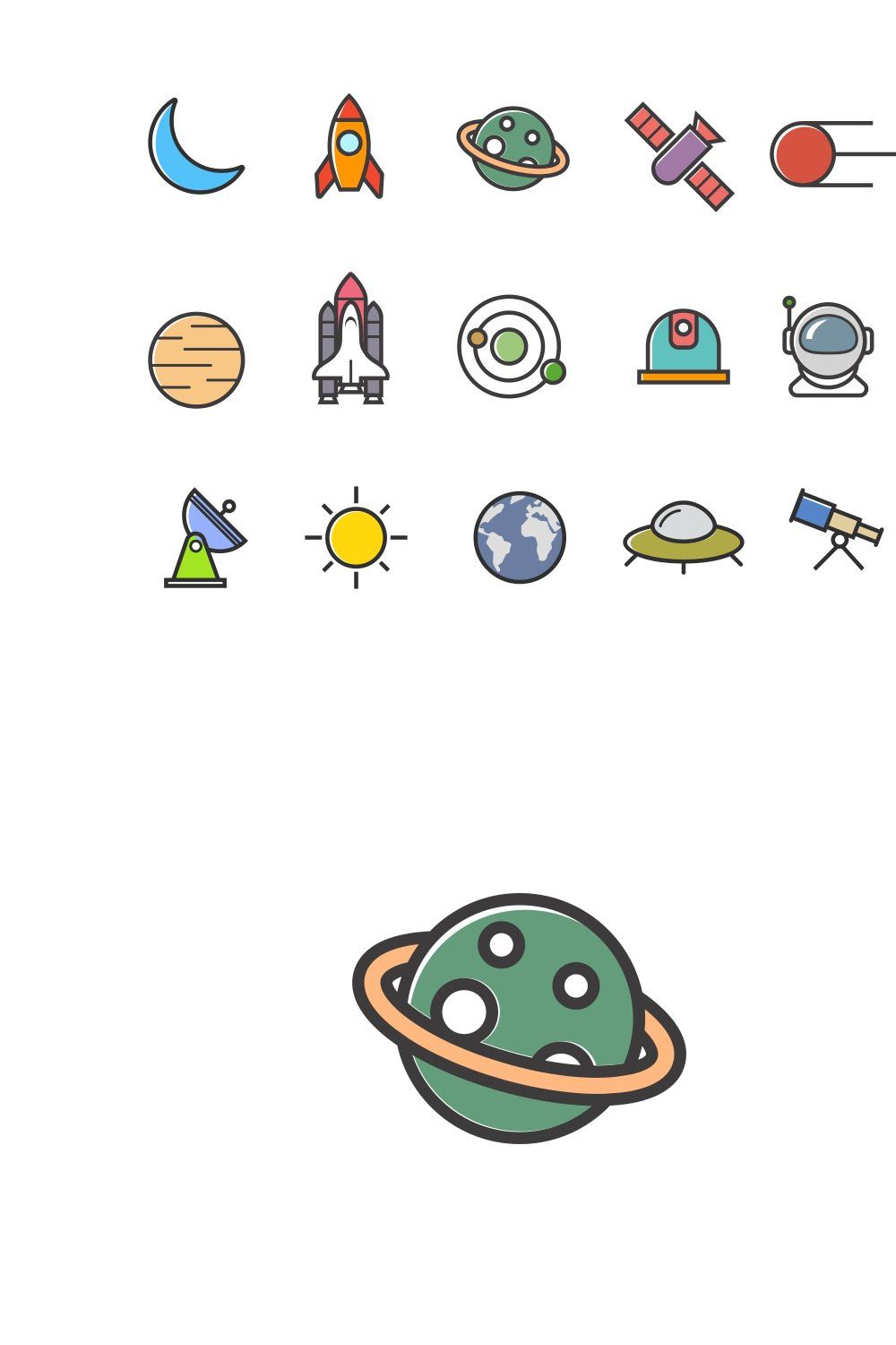 15 Colorful Space Icons pinterest preview image.