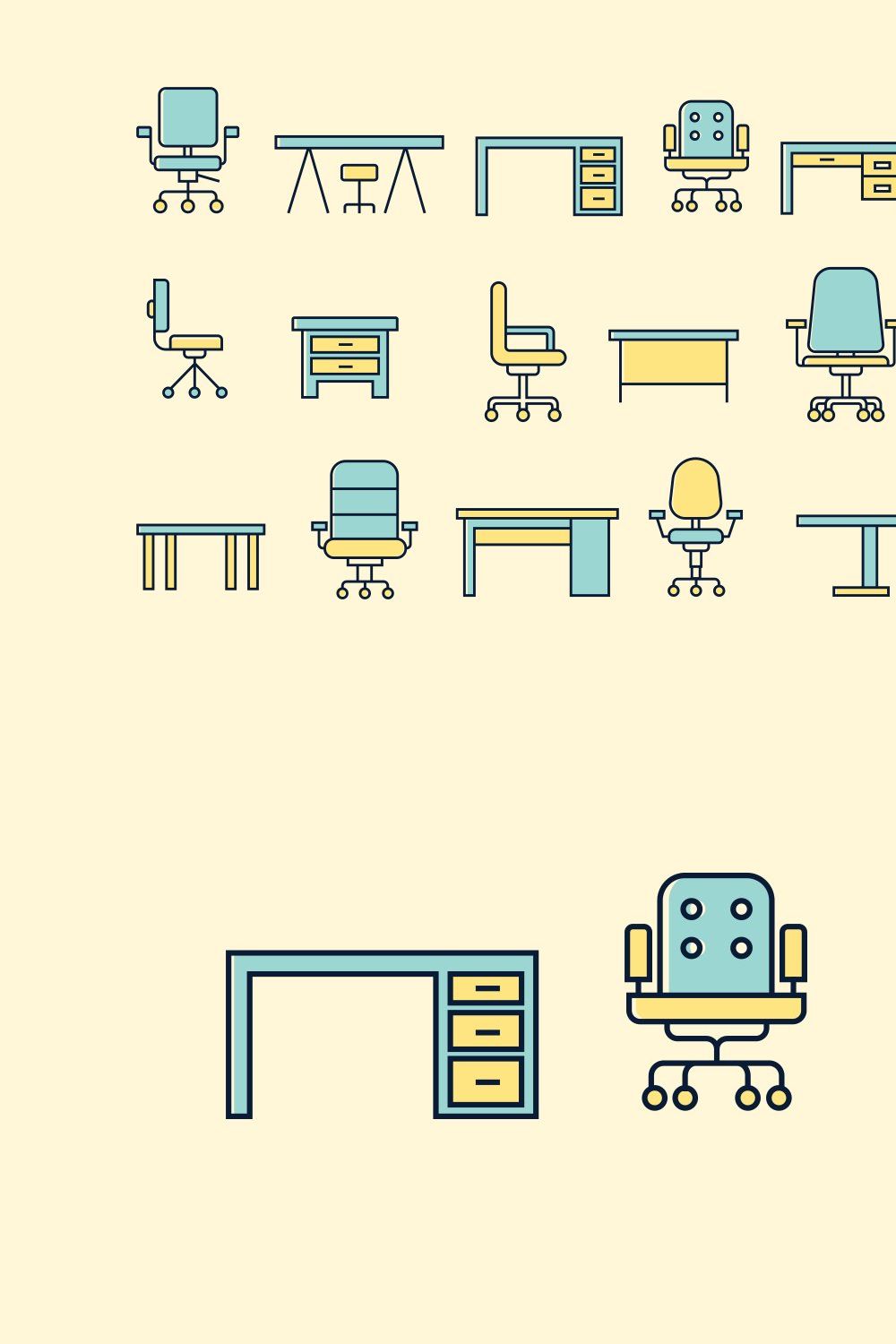 15 Office Desk and Chair Icons pinterest preview image.