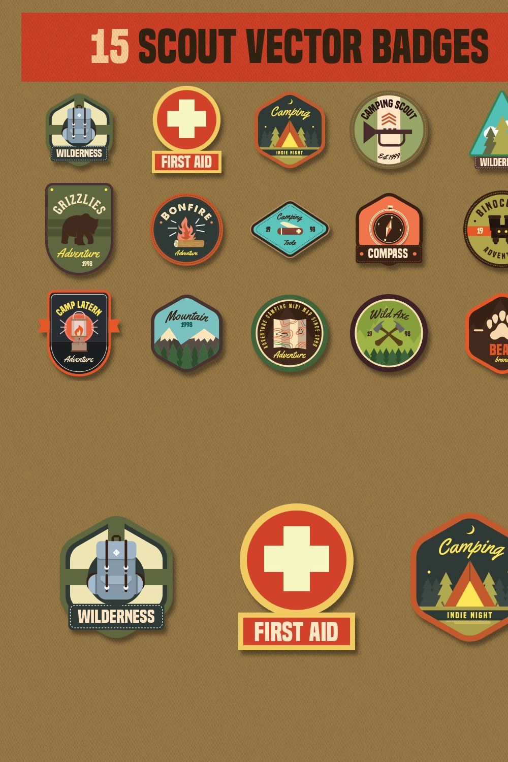 15 Scout Vector Badges icon pinterest preview image.
