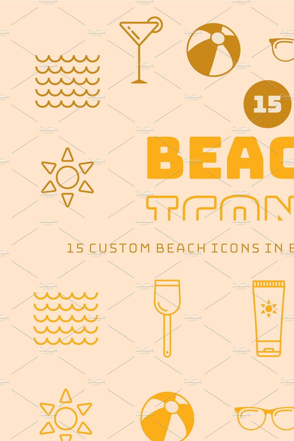 15 Summer Beach Line Icons pinterest preview image.