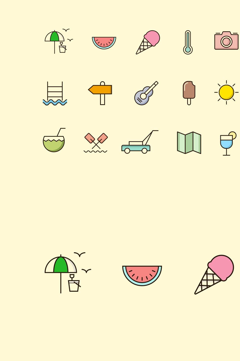 15 Summer Icons pinterest preview image.