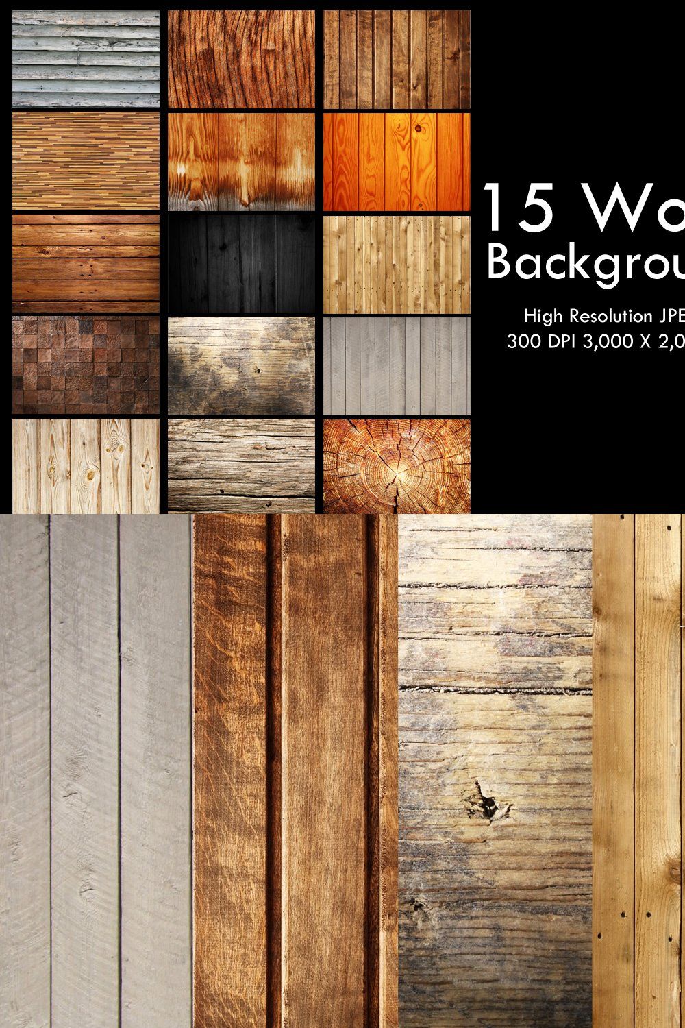 15 Wood Backgrounds pinterest preview image.