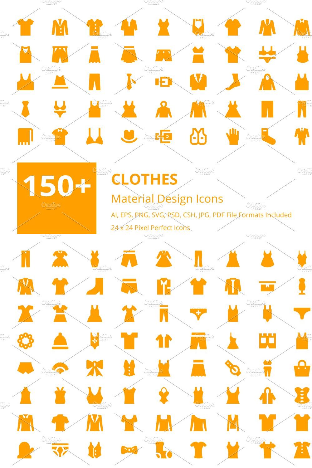150+ Clothes Material Design Icons pinterest preview image.