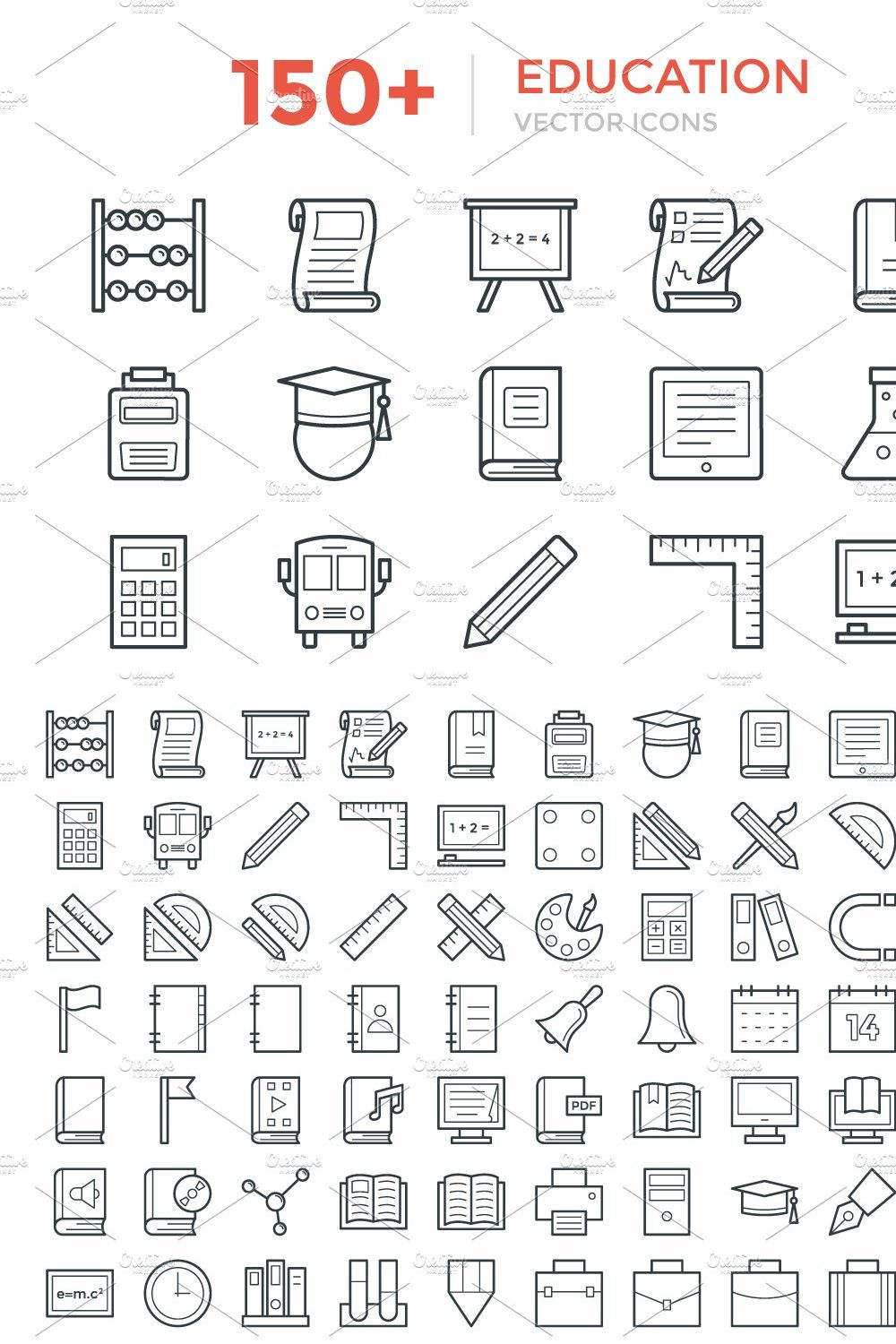 150+ Education Vector Icons pinterest preview image.