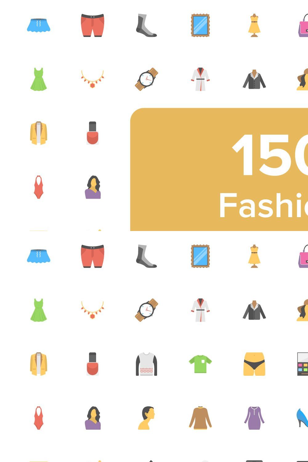 150 Fashion Flat Vector Icons pinterest preview image.