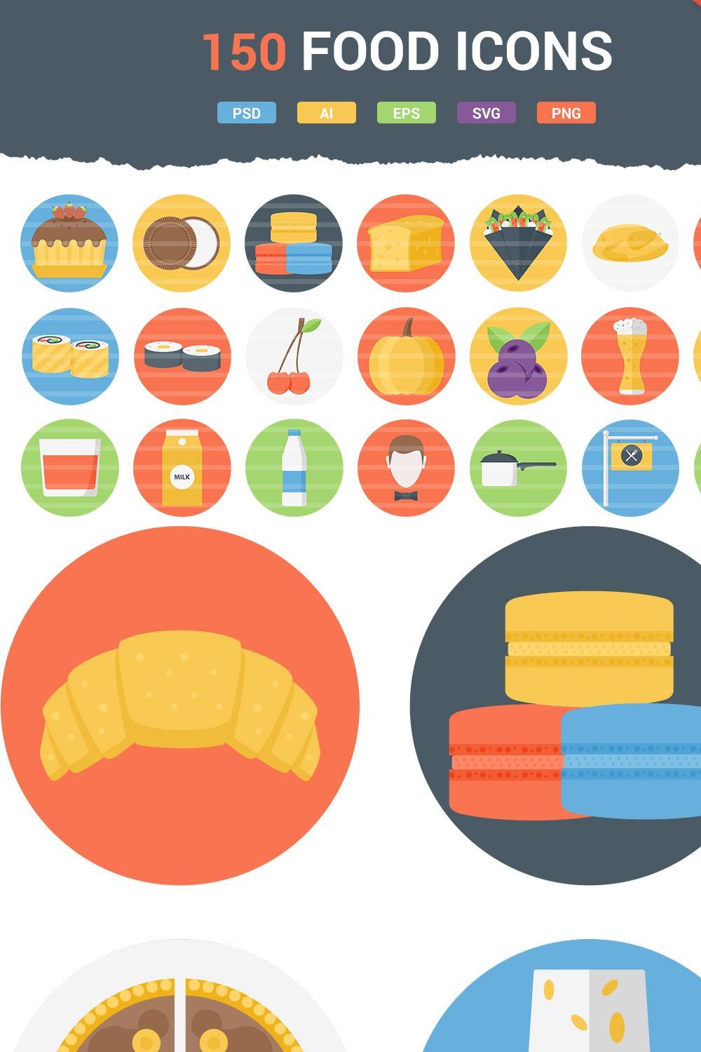 150 Funky Food Icons pinterest preview image.