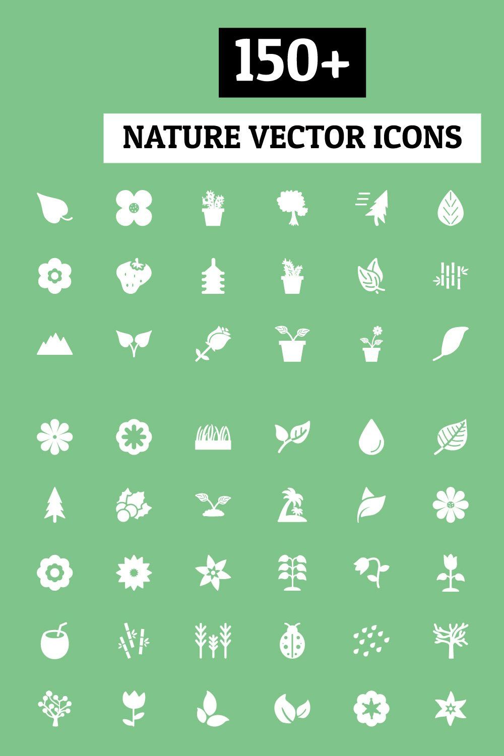 150+ Nature Vector Icons pinterest preview image.