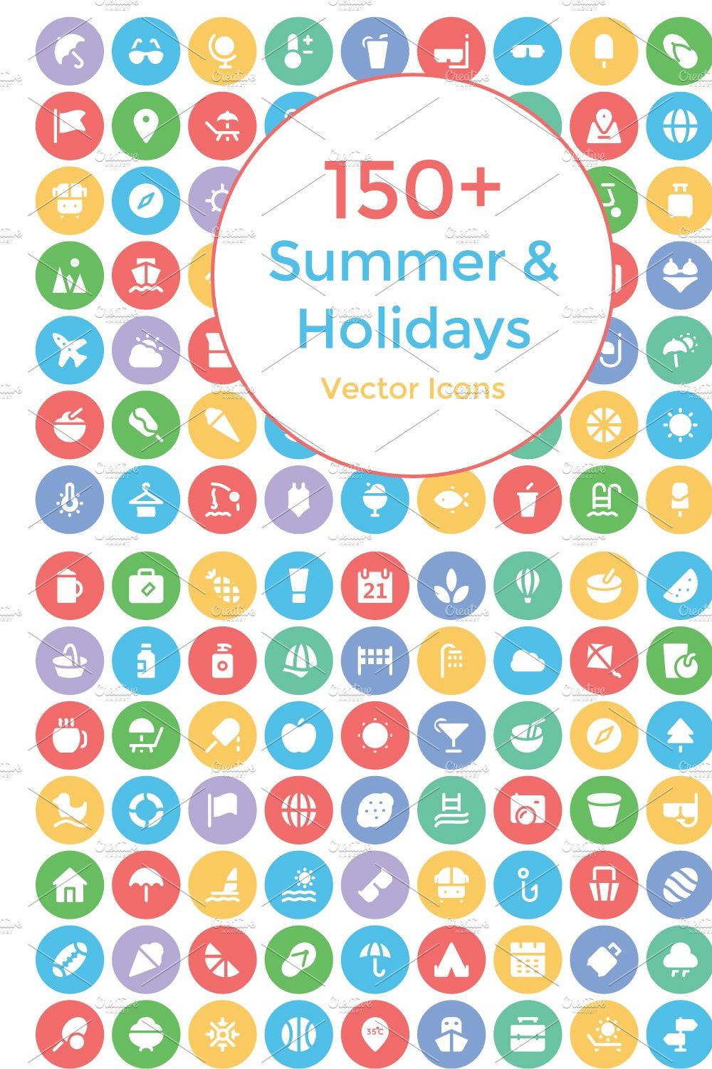 150+ Summer and Holidays Icons pinterest preview image.