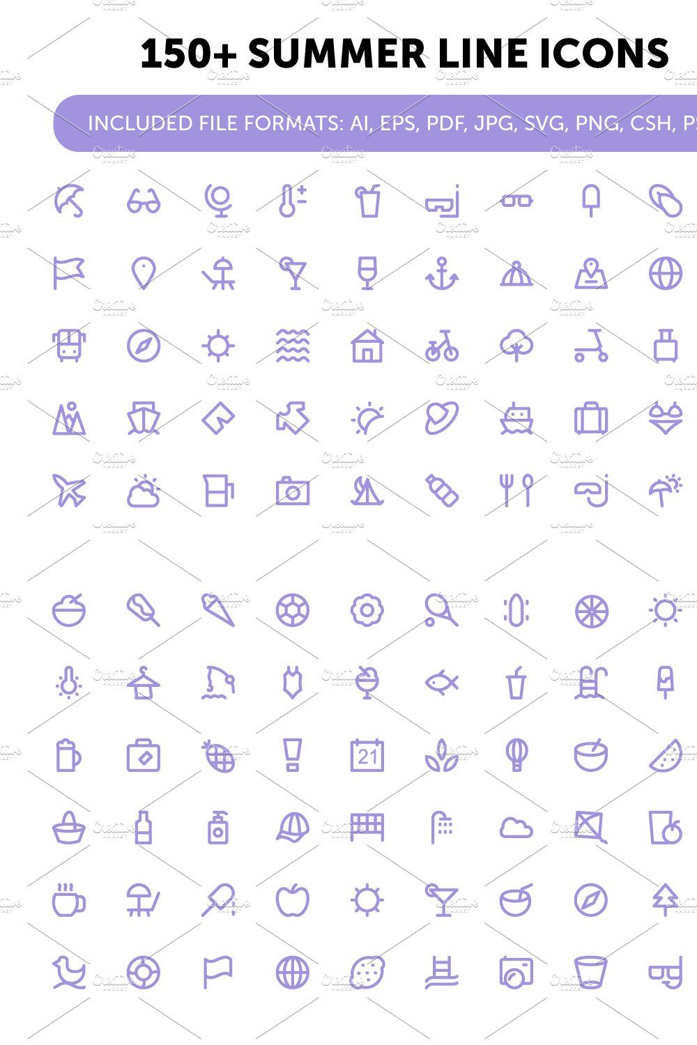 150+ Summer Line Icons pinterest preview image.
