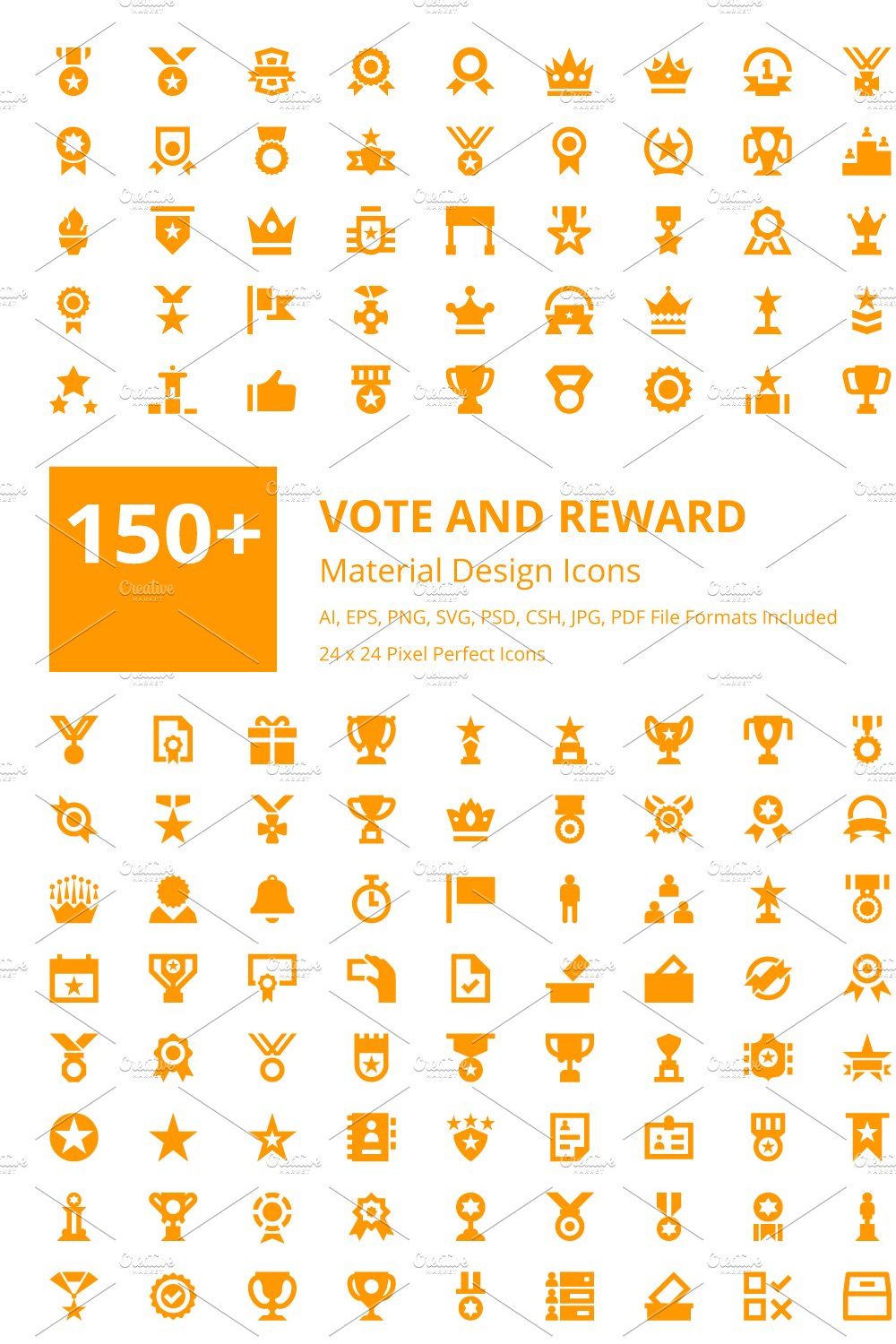 150+ Vote and Reward Material Icons pinterest preview image.