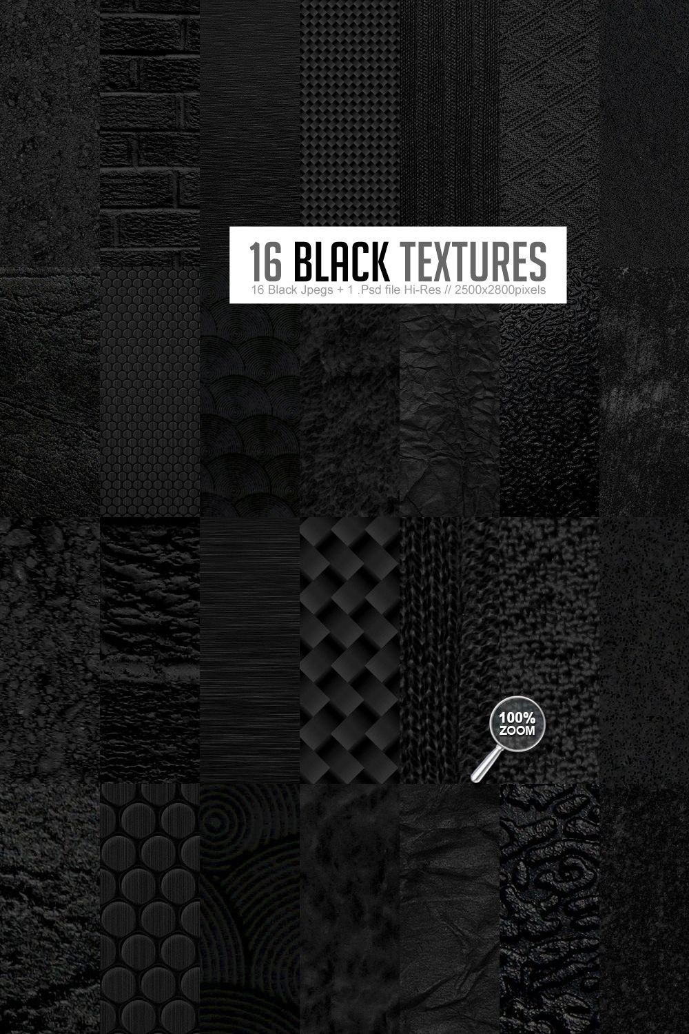 16 BLACK Textures pinterest preview image.