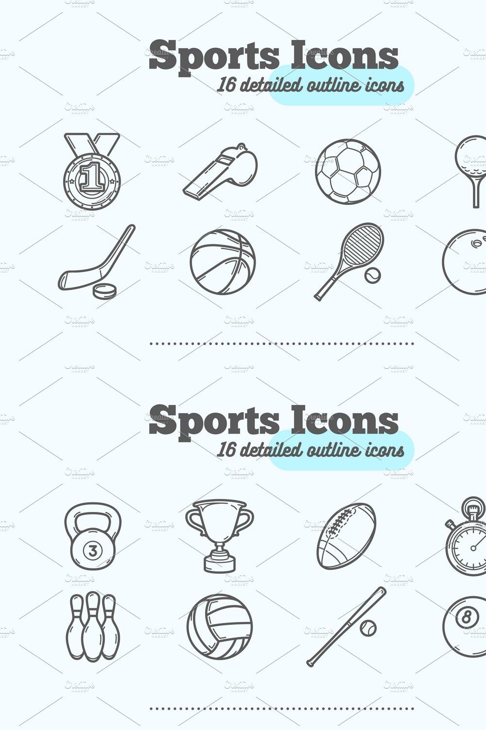 16 Sports Icons pinterest preview image.