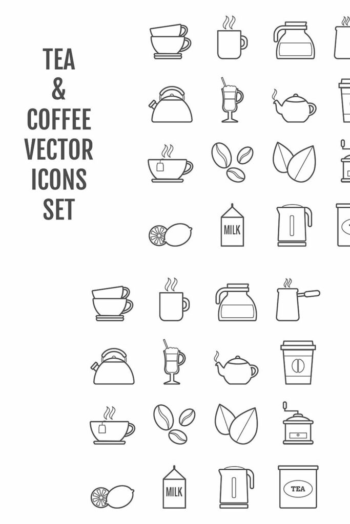 16 vector line tea & coffee icons – MasterBundles