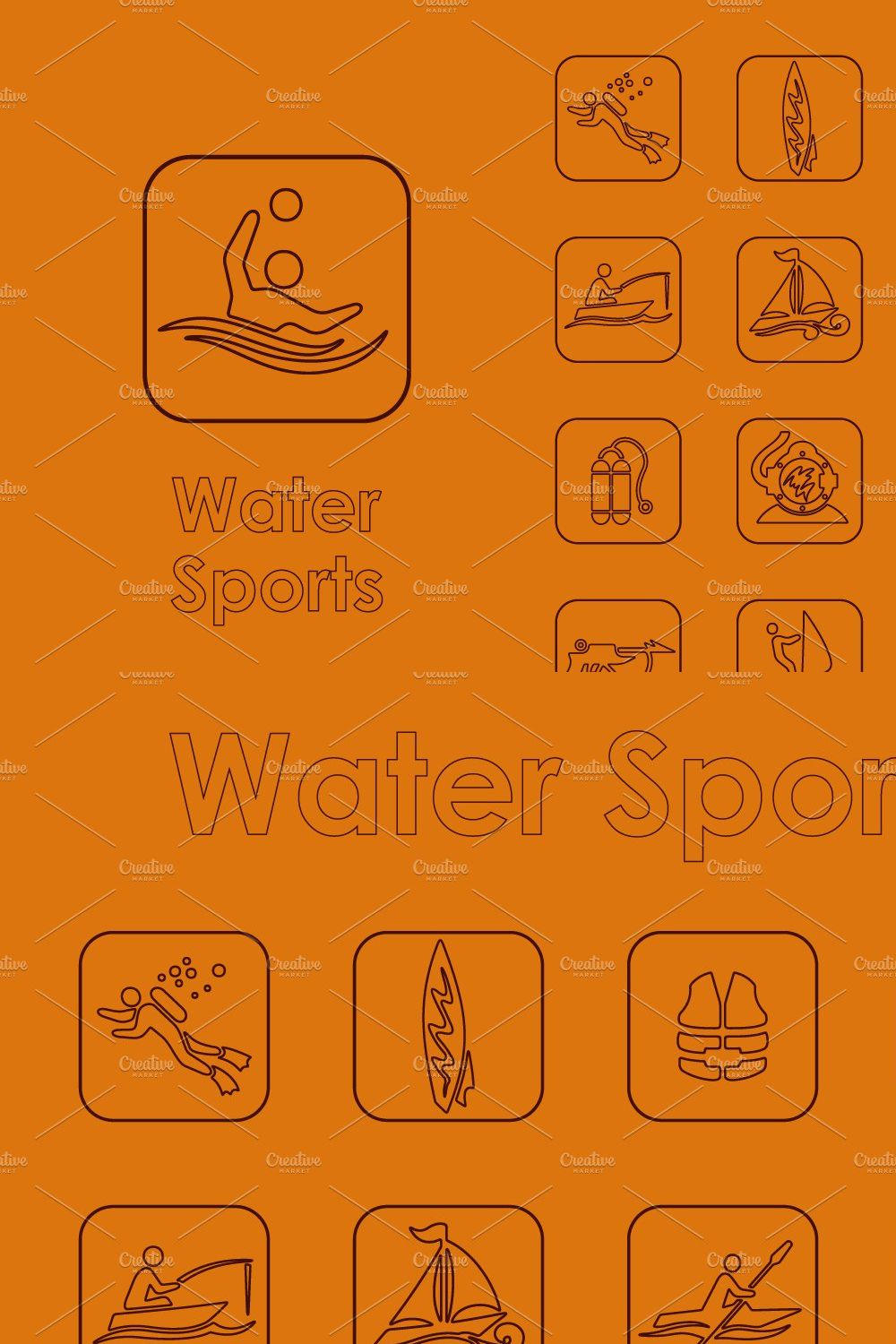 16 water sports simple icons pinterest preview image.